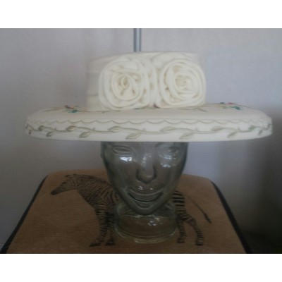 Church Lady/Derby Hat Ivory Polyester with Multi Colored Flowers  eb-16493774